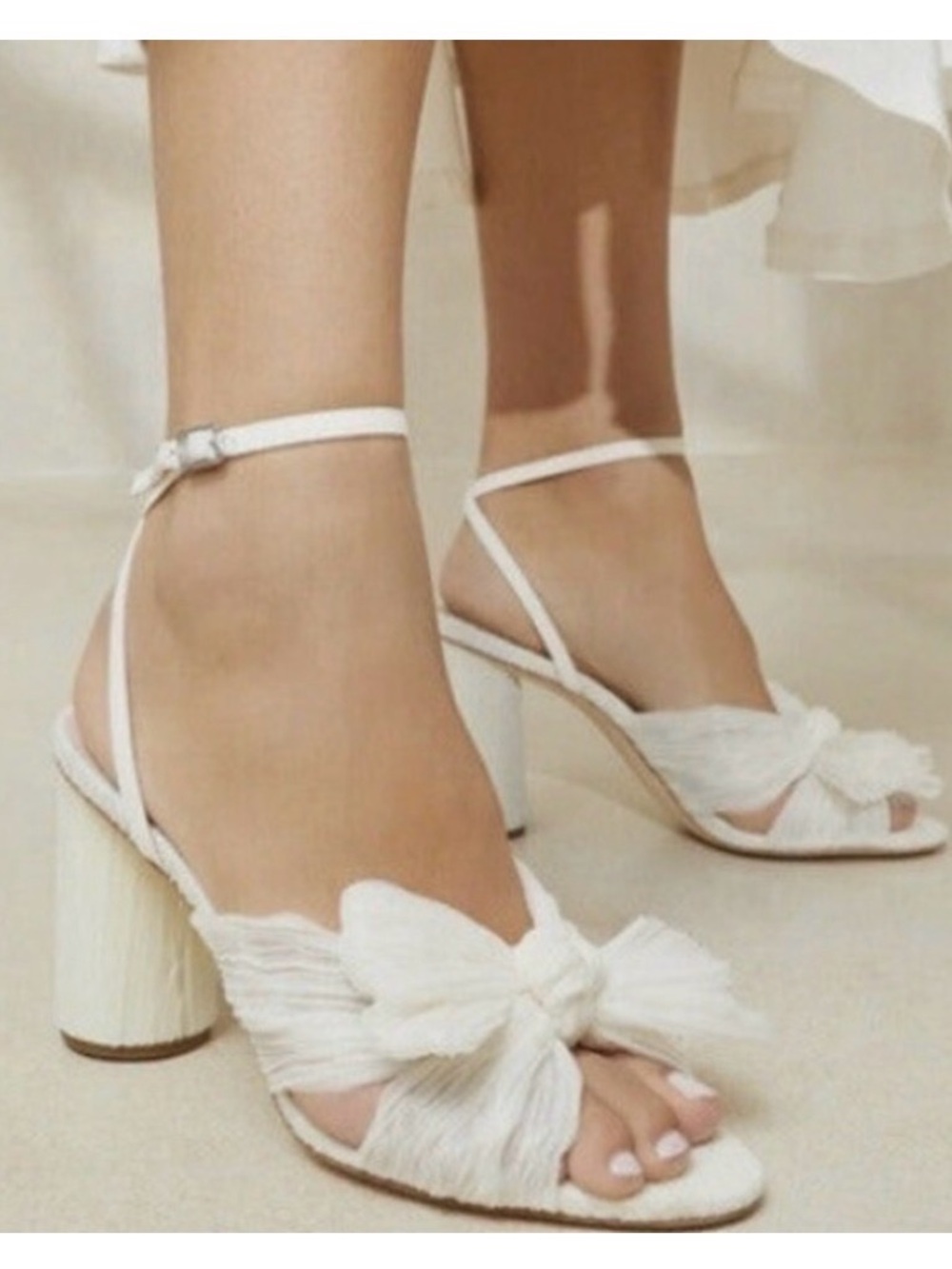 Loeffler Randall Camellia White Bow Ankle-Strap Block Heels